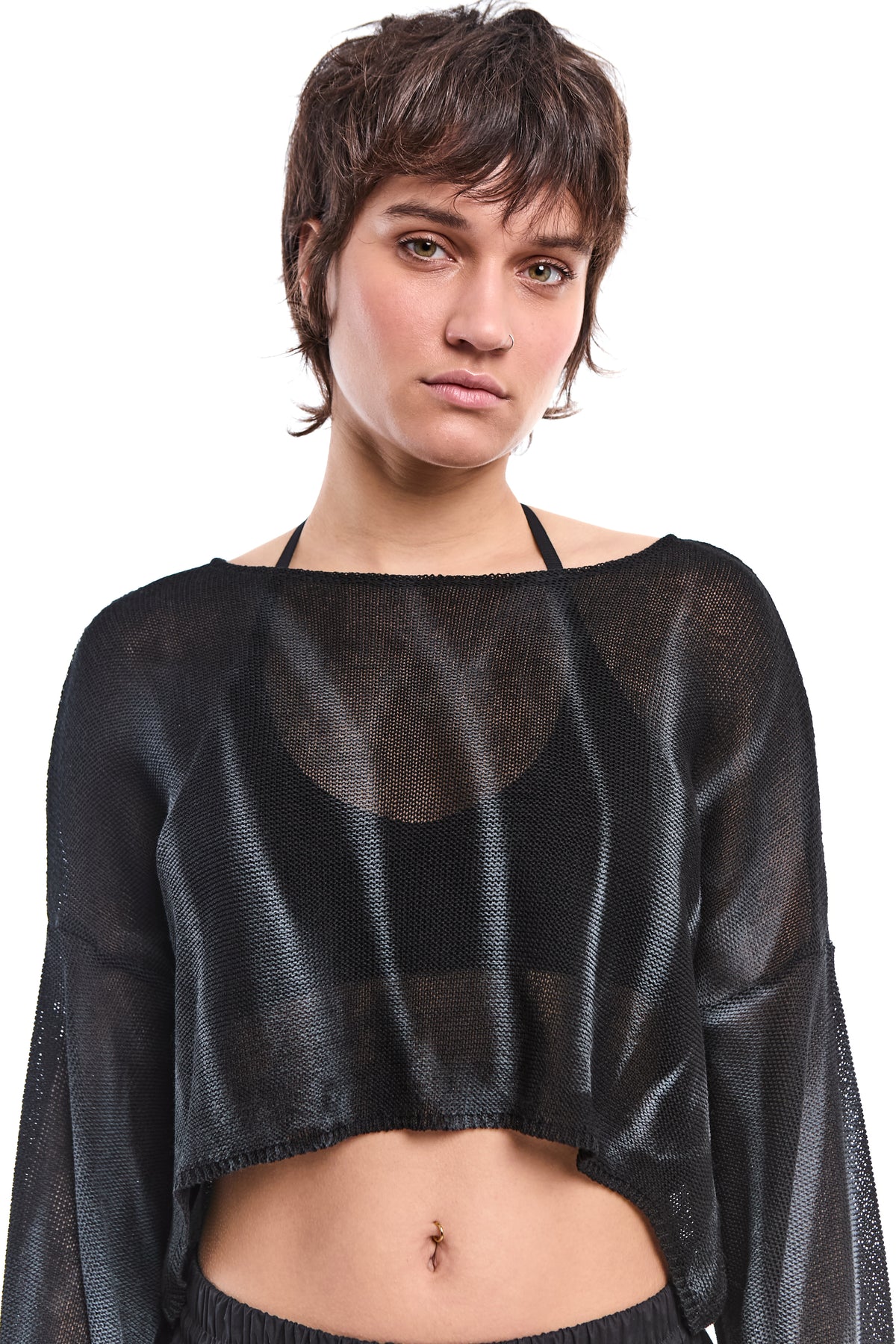 BLACK SPRAYED CROPPED KNITWEAR