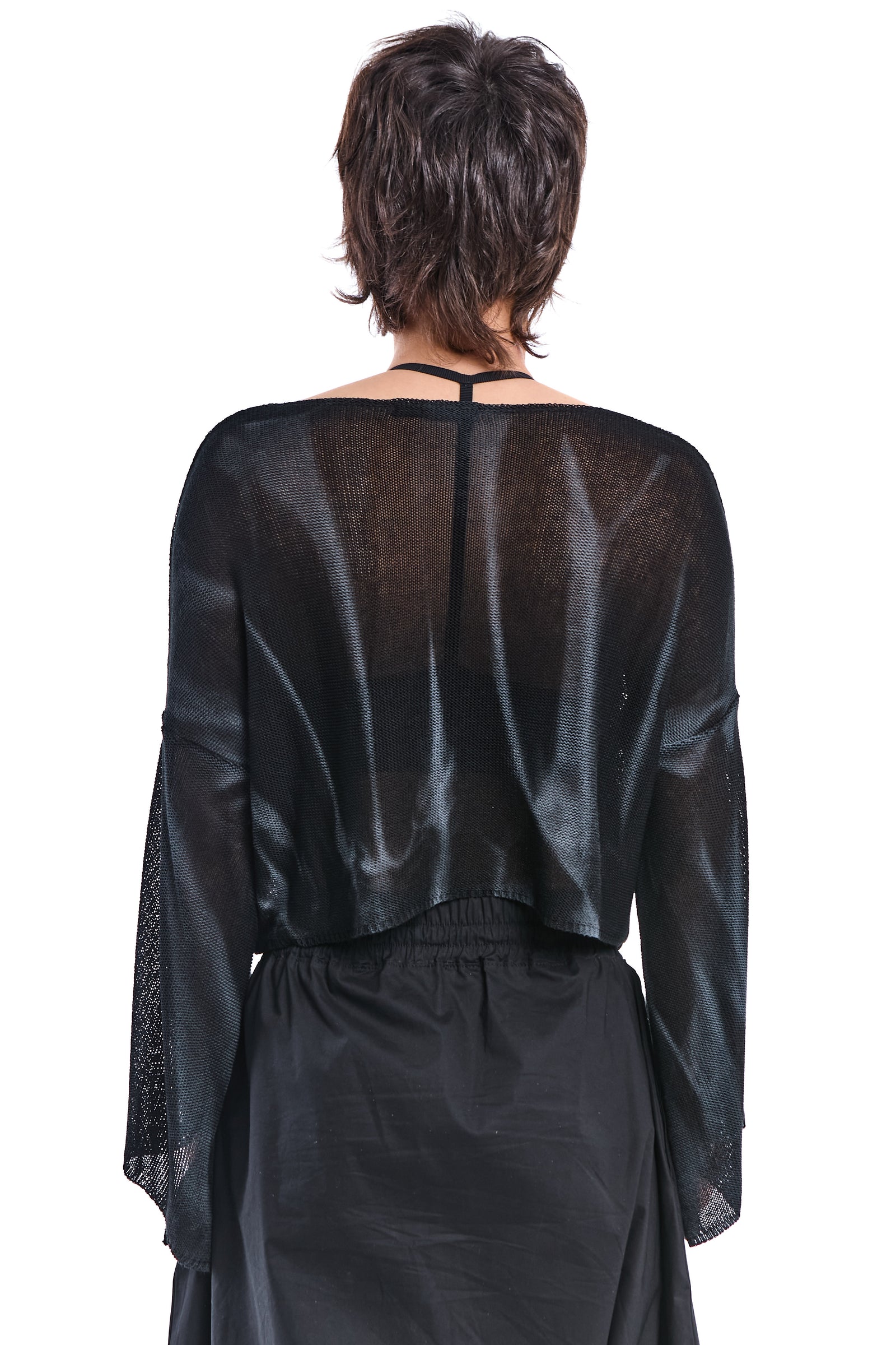 BLACK SPRAYED CROPPED KNITWEAR