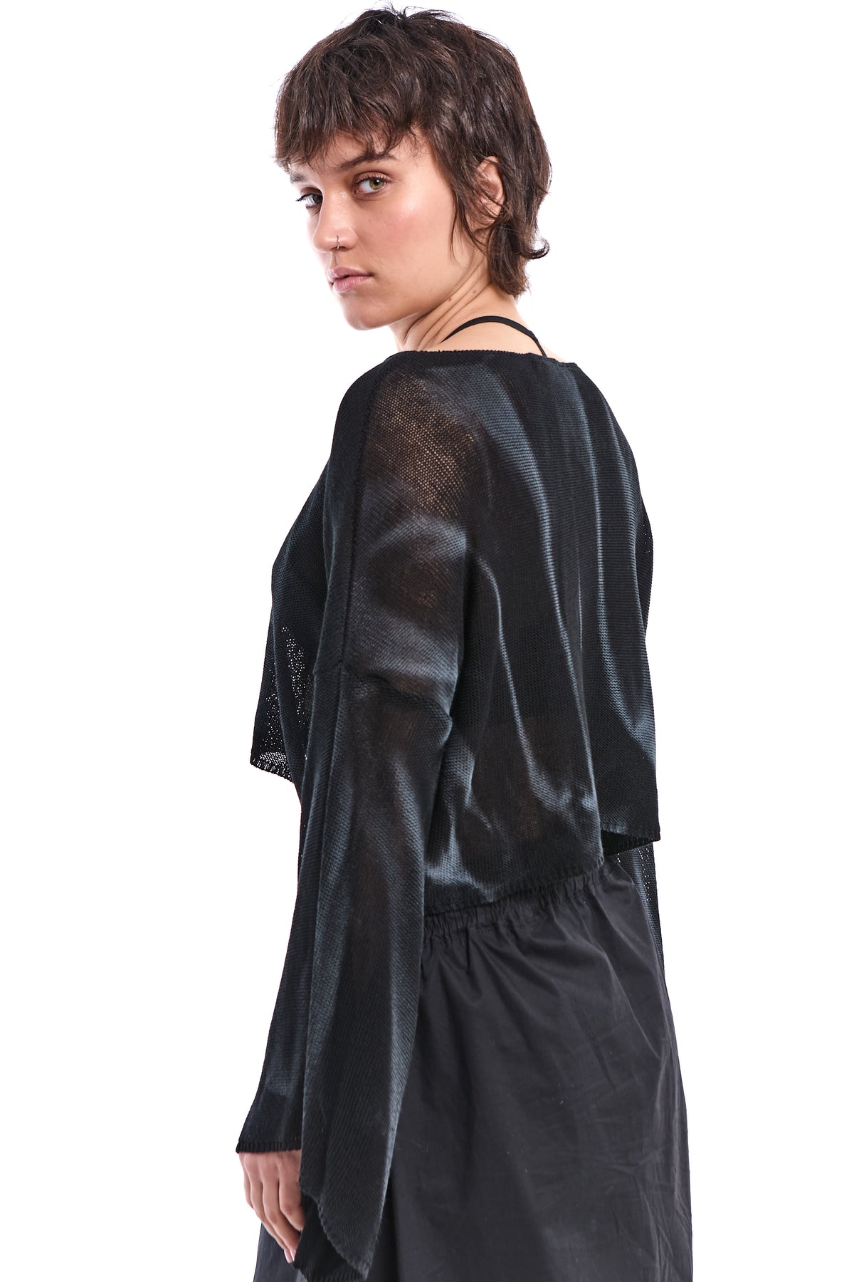 BLACK SPRAYED CROPPED KNITWEAR