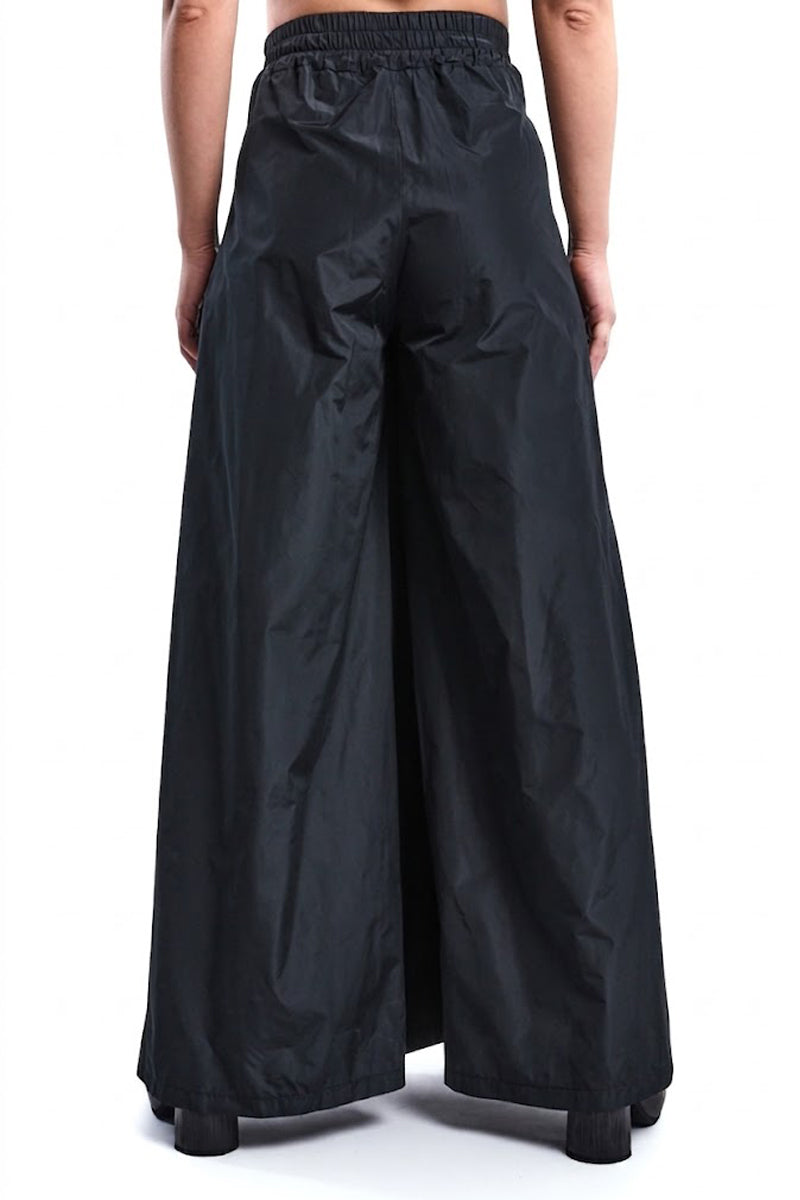 BLACK TAFFETA FLARED PALAZZO PANTS