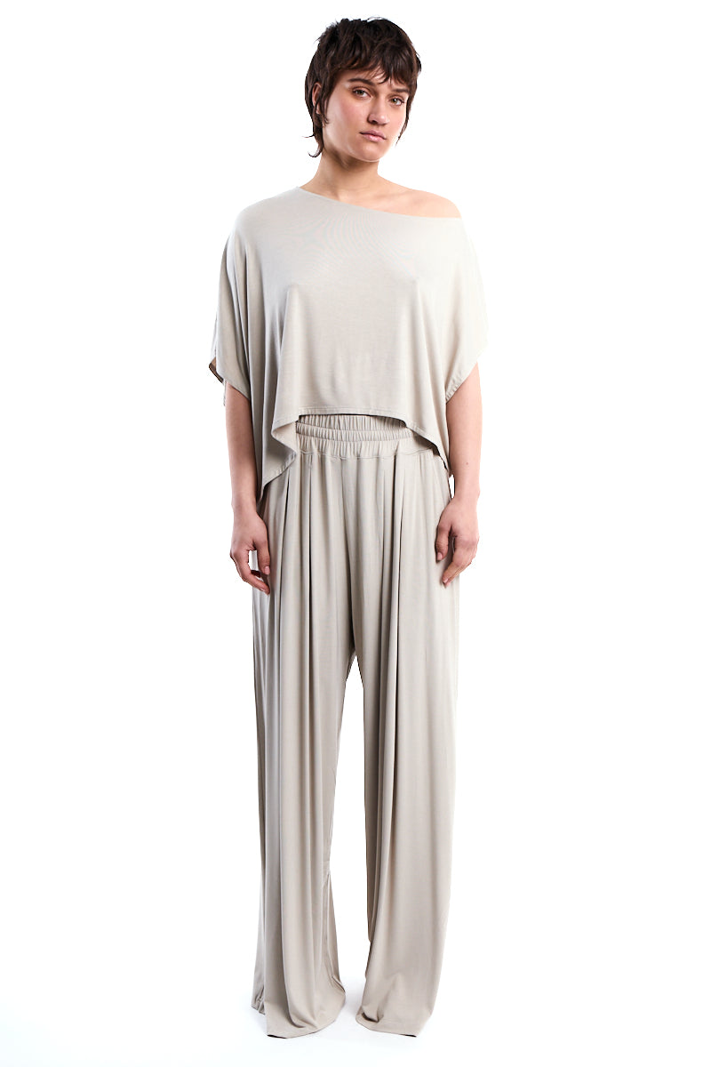 BEIGE ASYMMETRIC BAMBOO CROP TOP