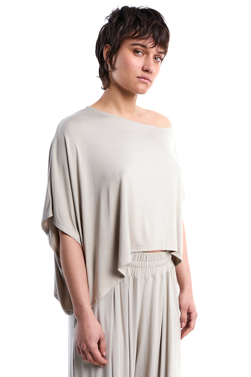 BEIGE ASYMMETRIC BAMBOO CROP TOP