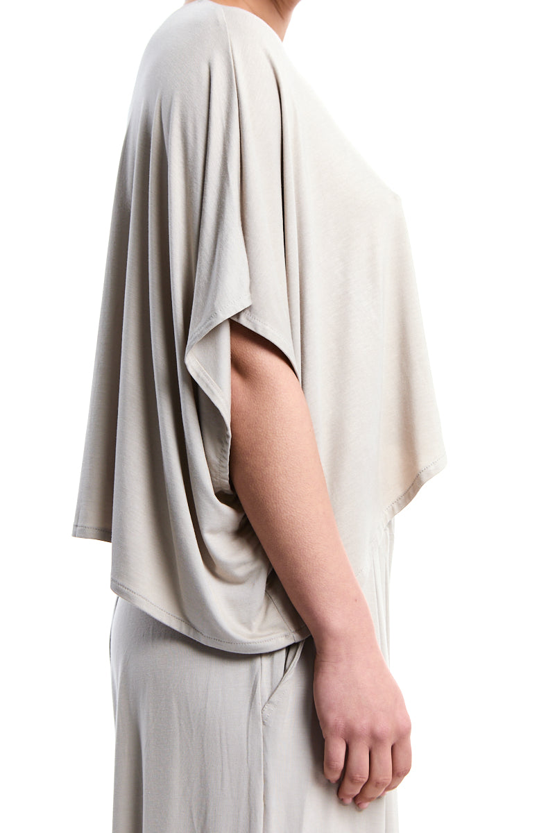 BEIGE ASYMMETRIC BAMBOO CROP TOP