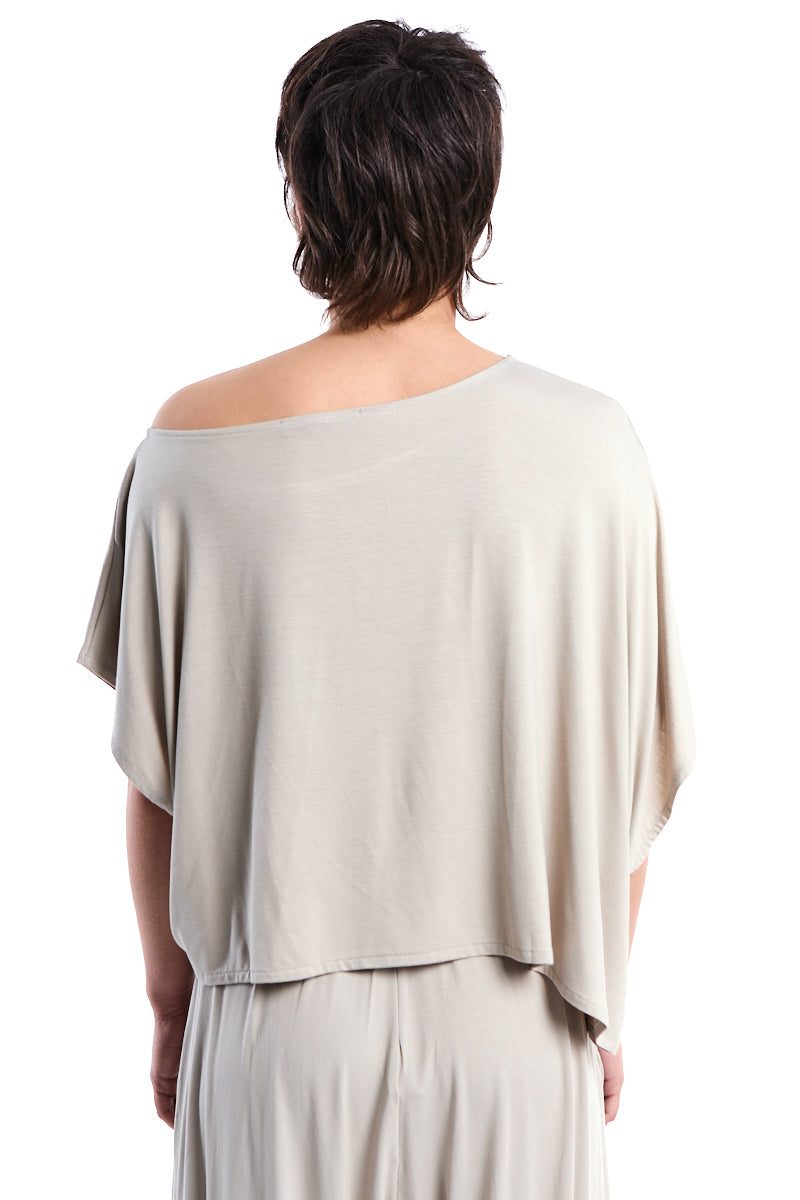 BEIGE ASYMMETRIC BAMBOO CROP TOP