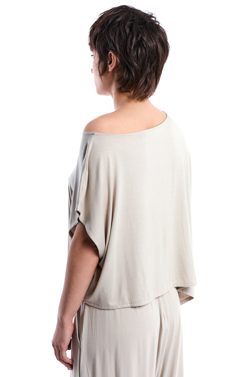 BEIGE ASYMMETRIC BAMBOO CROP TOP