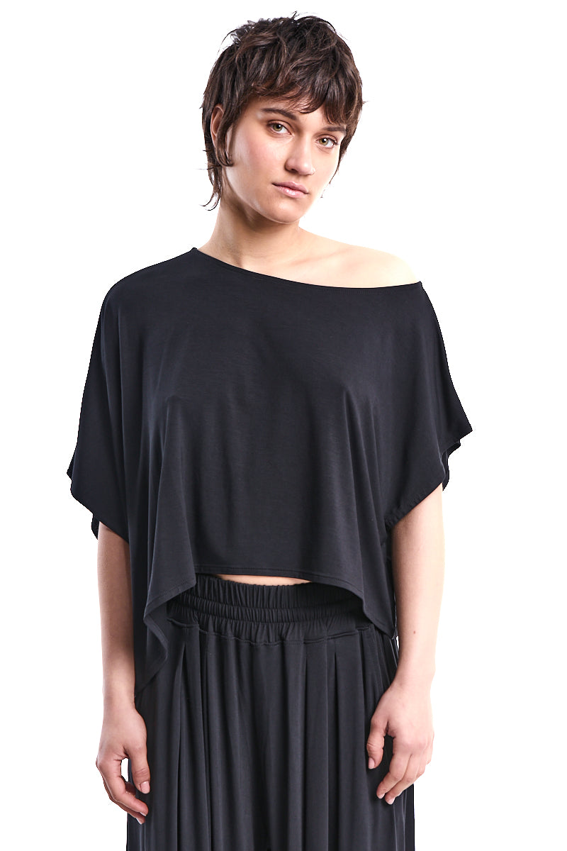 BLACK ASYMMETRIC BAMBOO CROP TOP