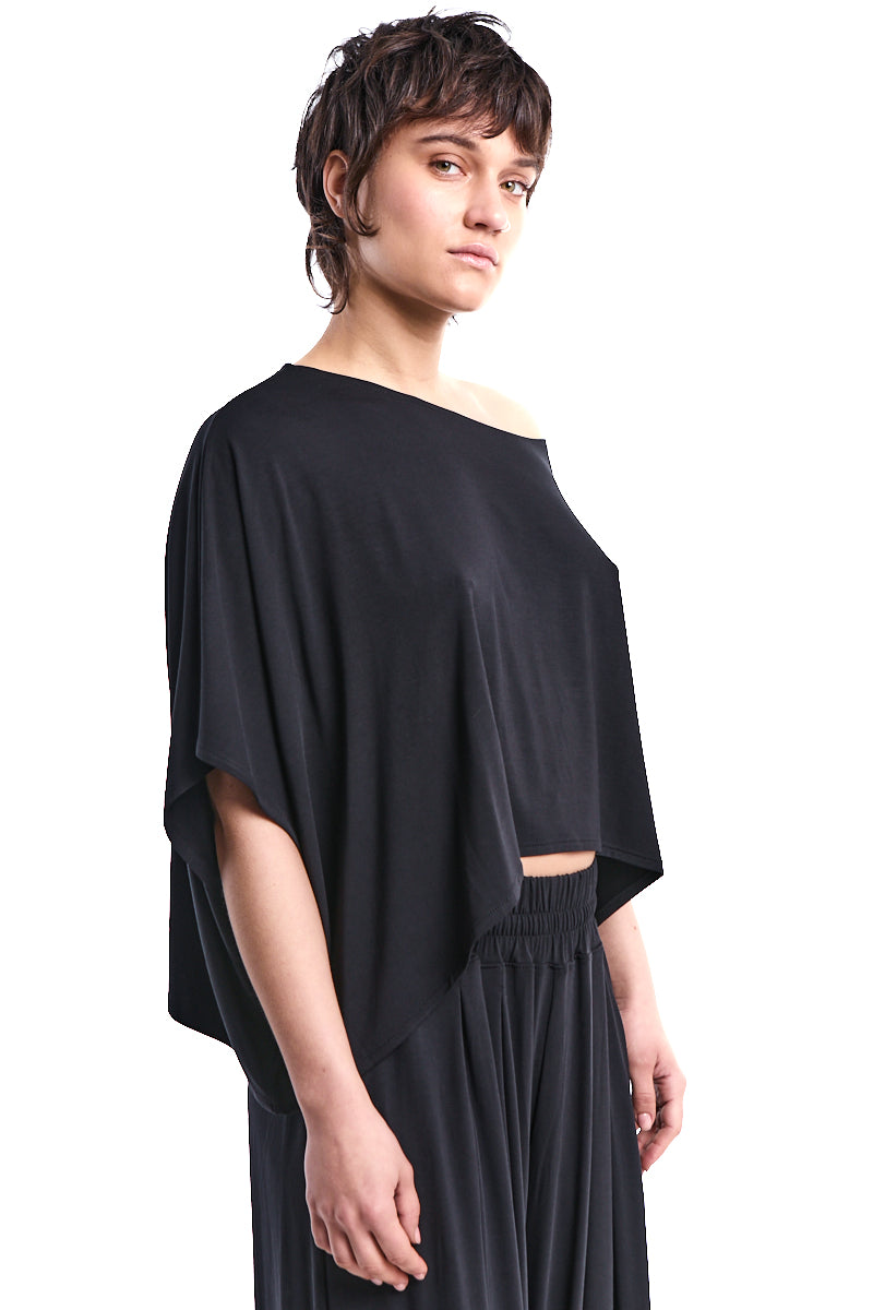 BLACK ASYMMETRIC BAMBOO CROP TOP