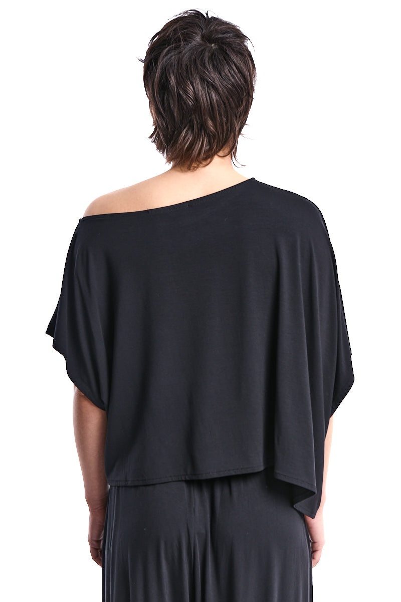 BLACK ASYMMETRIC BAMBOO CROP TOP