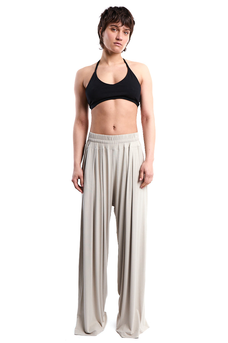 BEIGE BAMBOO JERSEY WIDE-LEG TROUSERS