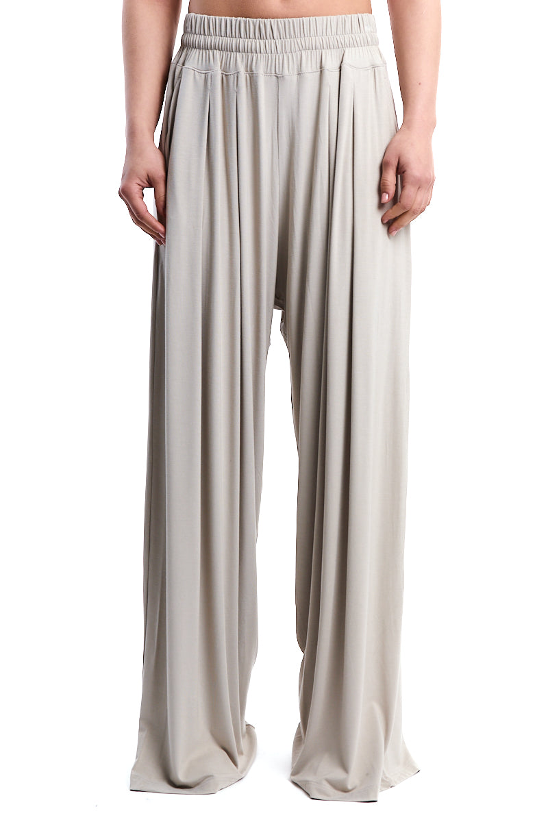 BEIGE BAMBOO JERSEY WIDE-LEG TROUSERS