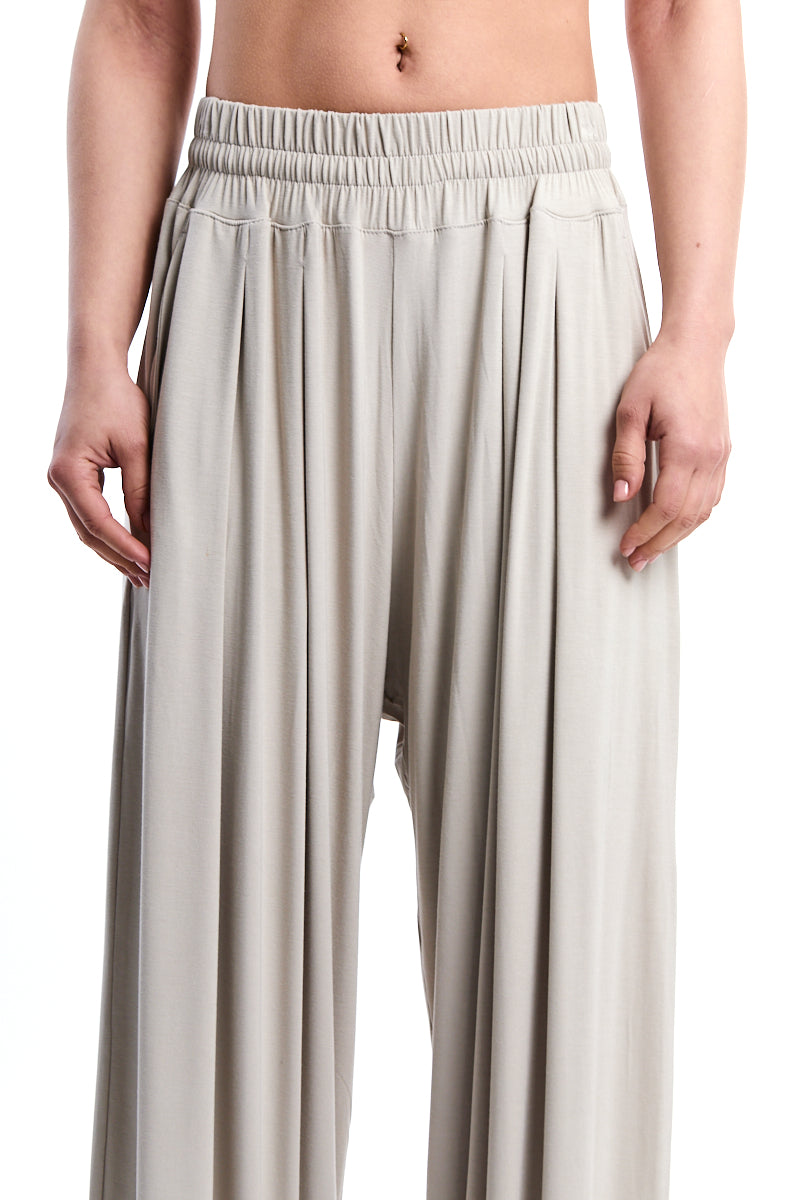 BEIGE BAMBOO JERSEY WIDE-LEG TROUSERS