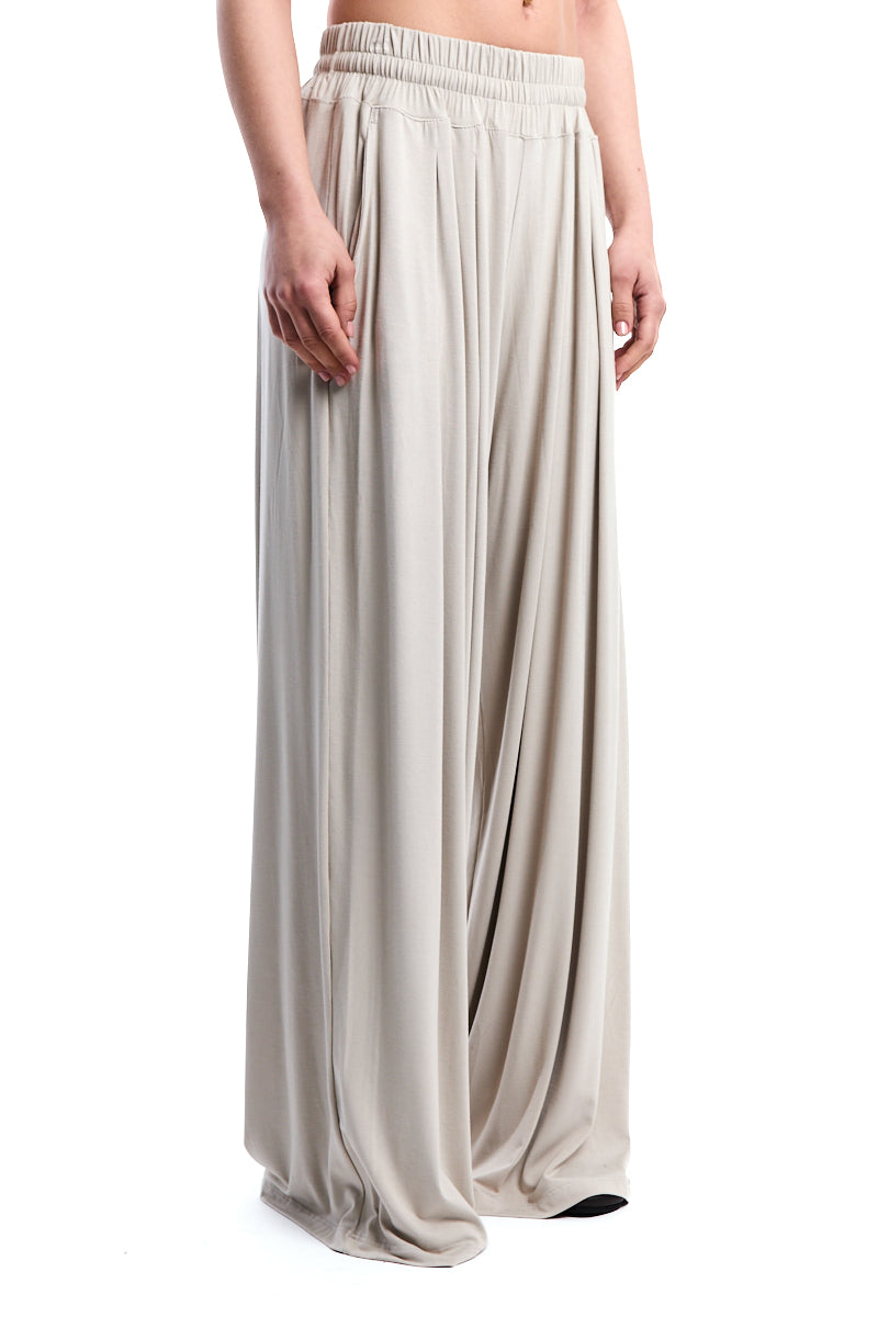 BEIGE BAMBOO JERSEY WIDE-LEG TROUSERS