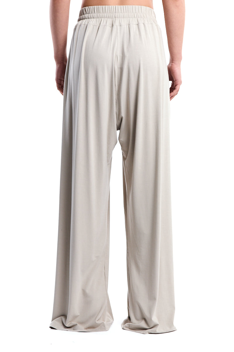 BEIGE BAMBOO JERSEY WIDE-LEG TROUSERS