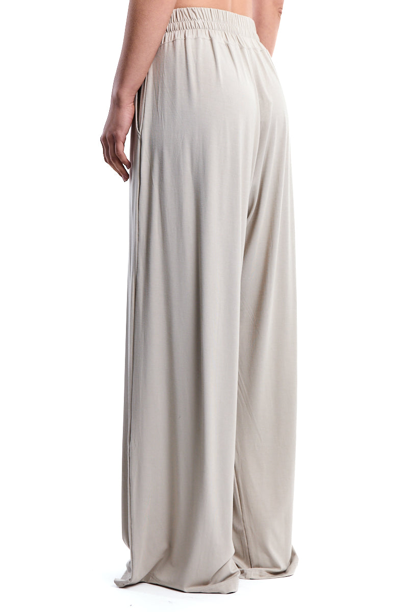 BEIGE BAMBOO JERSEY WIDE-LEG TROUSERS
