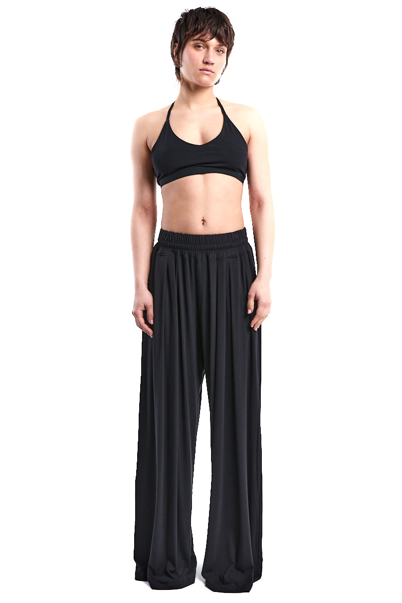 BLACK BAMBOO JERSEY WIDE-LEG TROUSERS