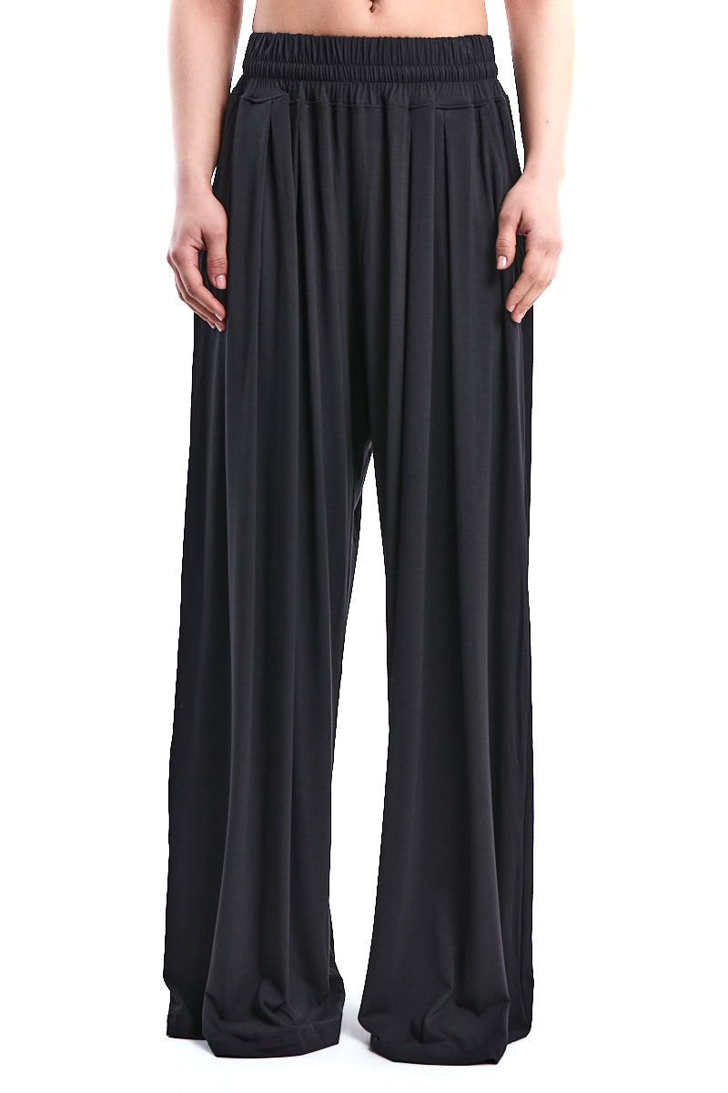 BLACK BAMBOO JERSEY WIDE-LEG TROUSERS