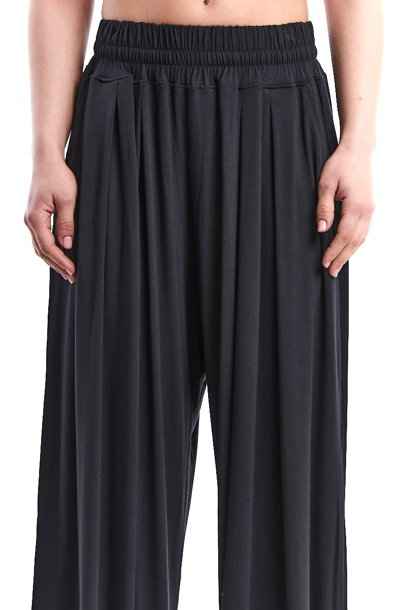 BLACK BAMBOO JERSEY WIDE-LEG TROUSERS