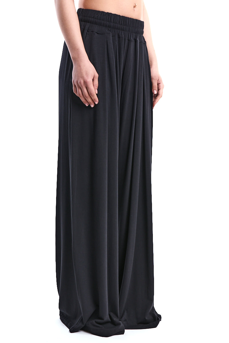 BLACK BAMBOO JERSEY WIDE-LEG TROUSERS