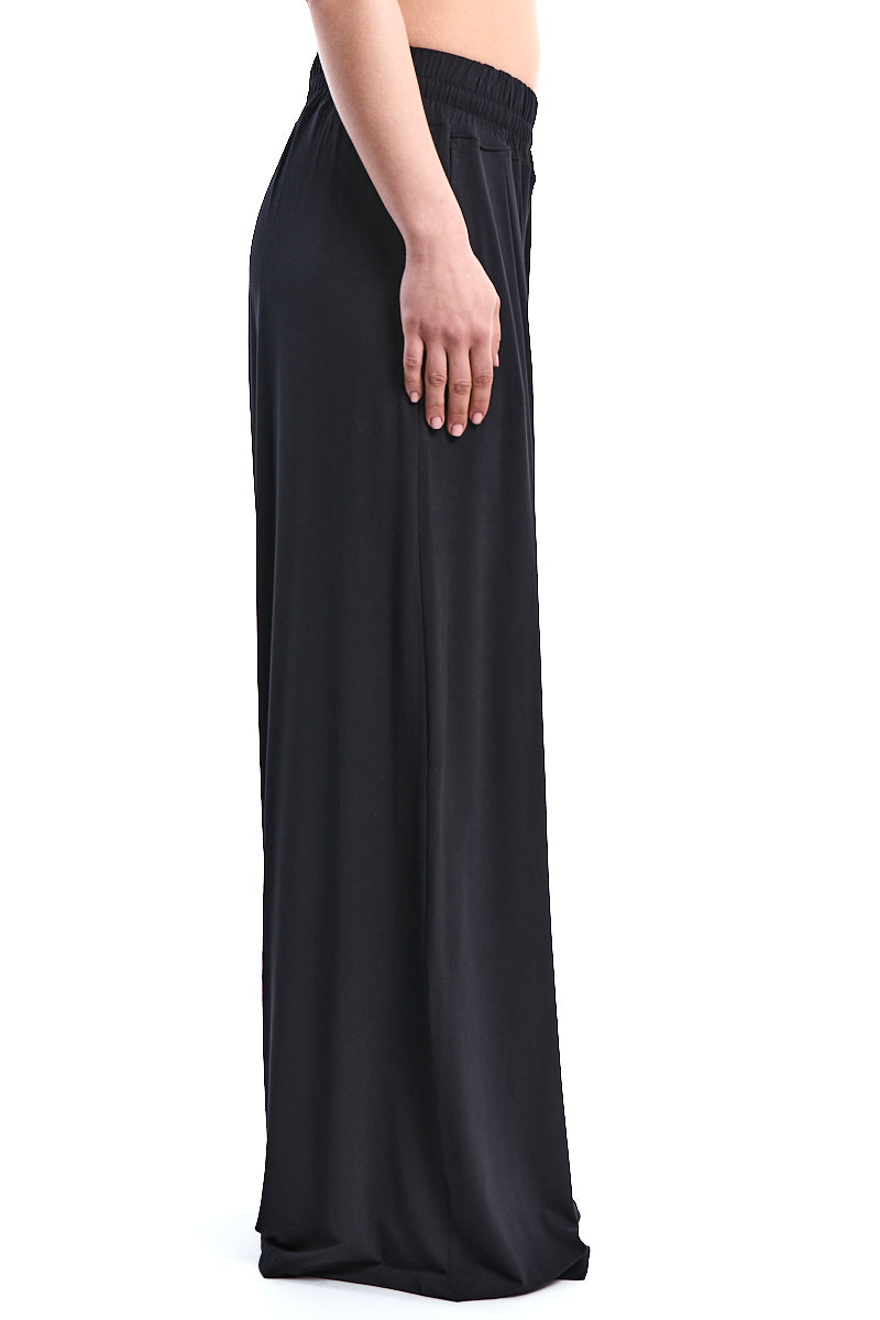 BLACK BAMBOO JERSEY WIDE-LEG TROUSERS
