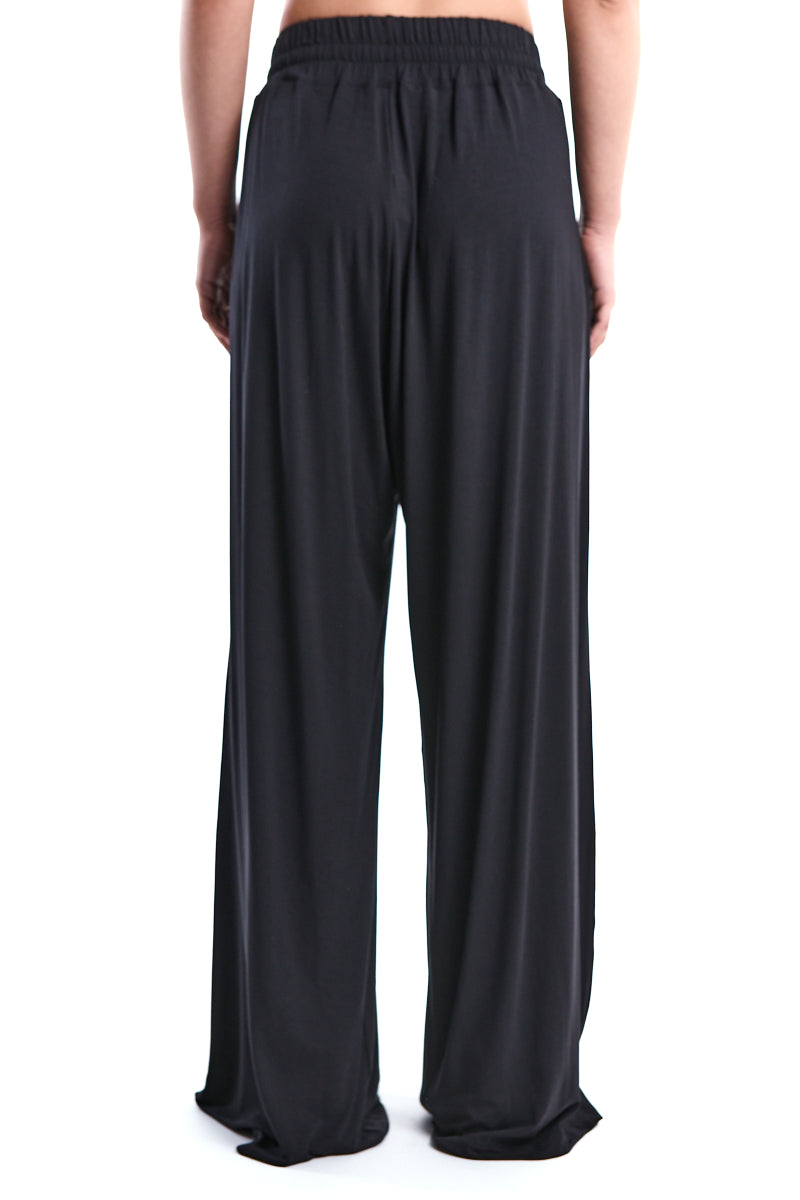 BLACK BAMBOO JERSEY WIDE-LEG TROUSERS