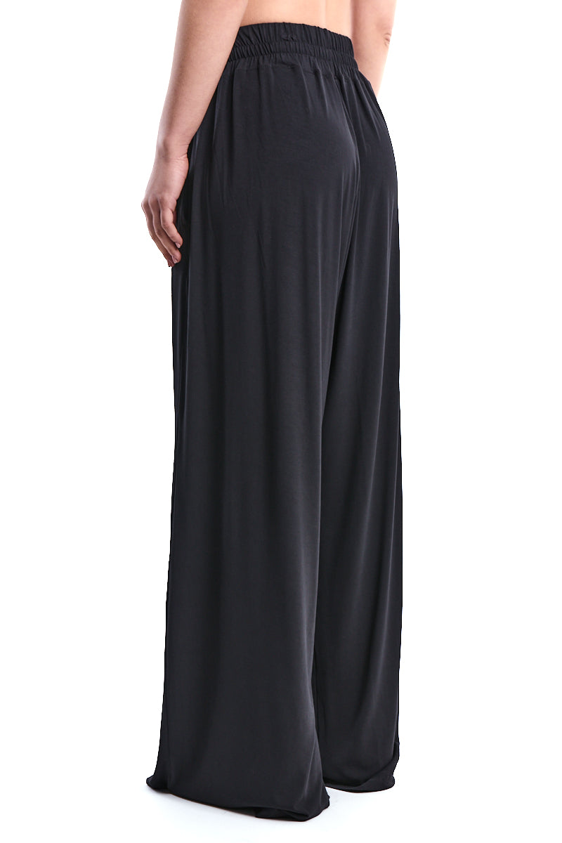 BLACK BAMBOO JERSEY WIDE-LEG TROUSERS