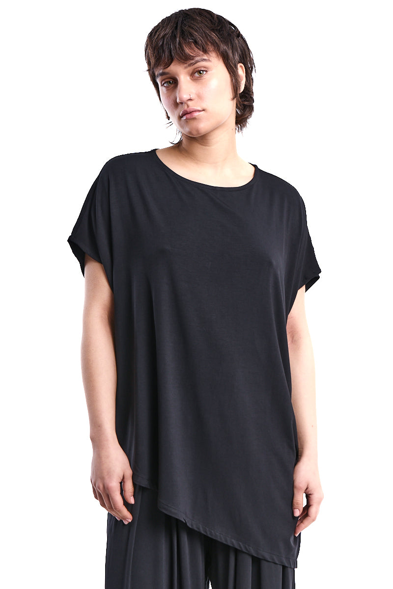 BLACK ASYMMETRIC BAMBOO JERSEY T-SHIRT