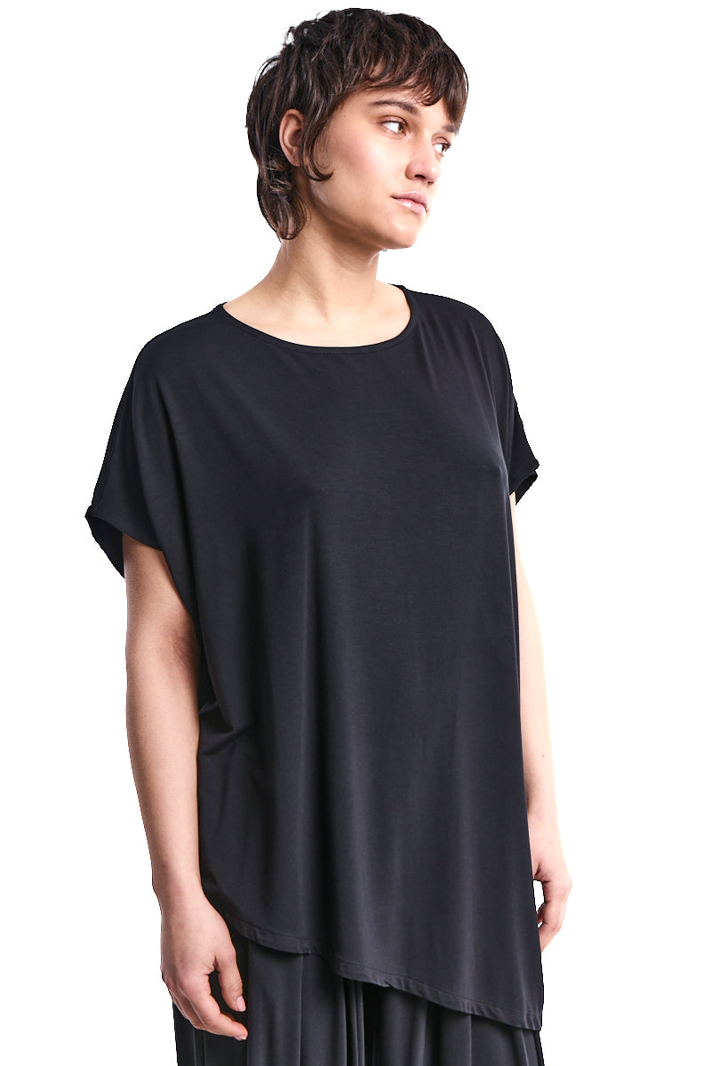BLACK ASYMMETRIC BAMBOO JERSEY T-SHIRT