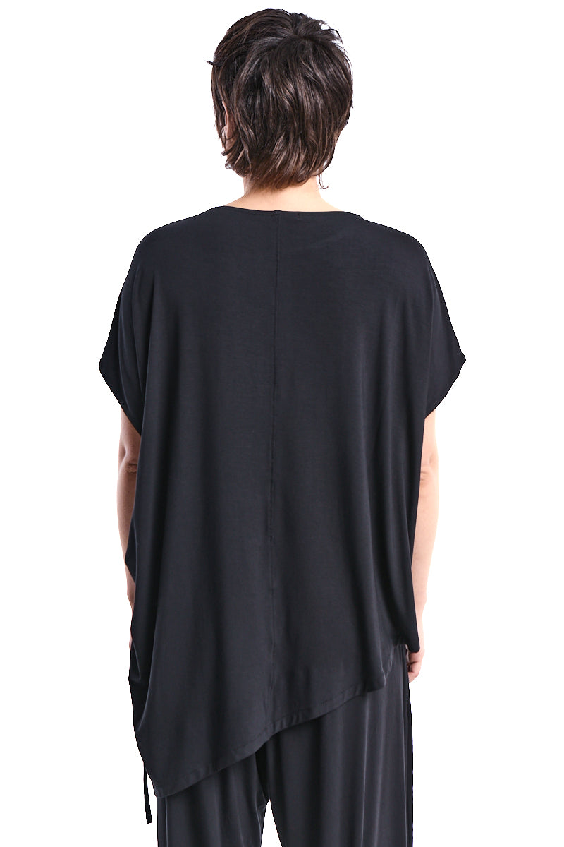 BLACK ASYMMETRIC BAMBOO JERSEY T-SHIRT