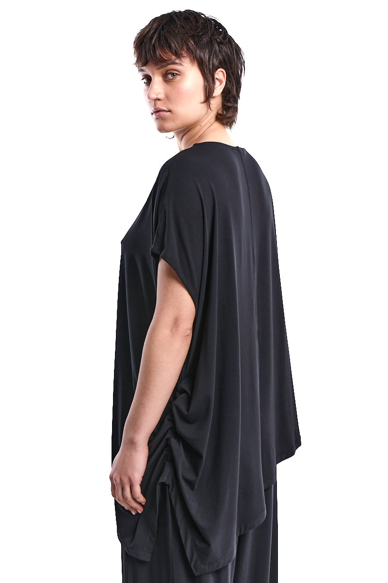 BLACK ASYMMETRIC BAMBOO JERSEY T-SHIRT