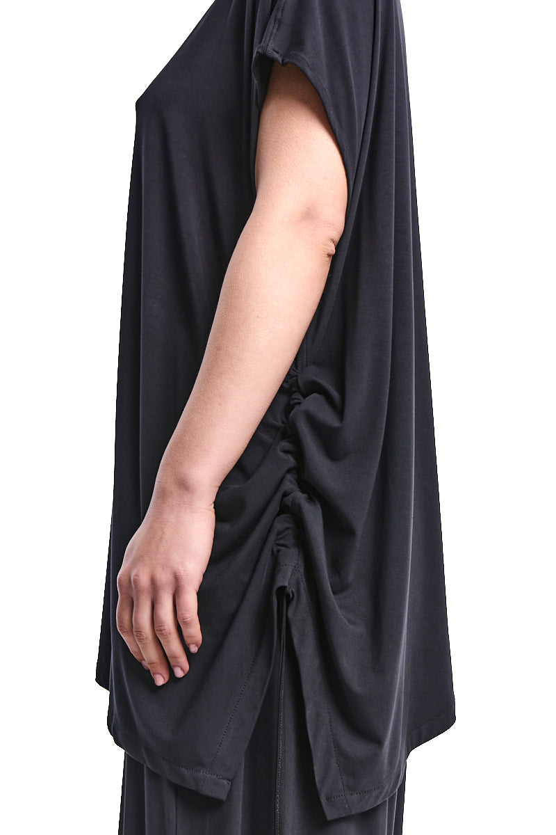 BLACK ASYMMETRIC BAMBOO JERSEY T-SHIRT