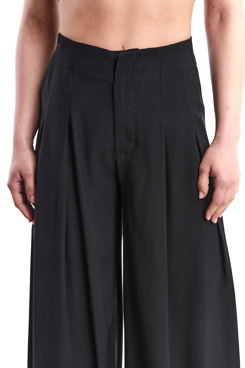 BLACK FLUID VISCOSE PALAZZO TROUSER
