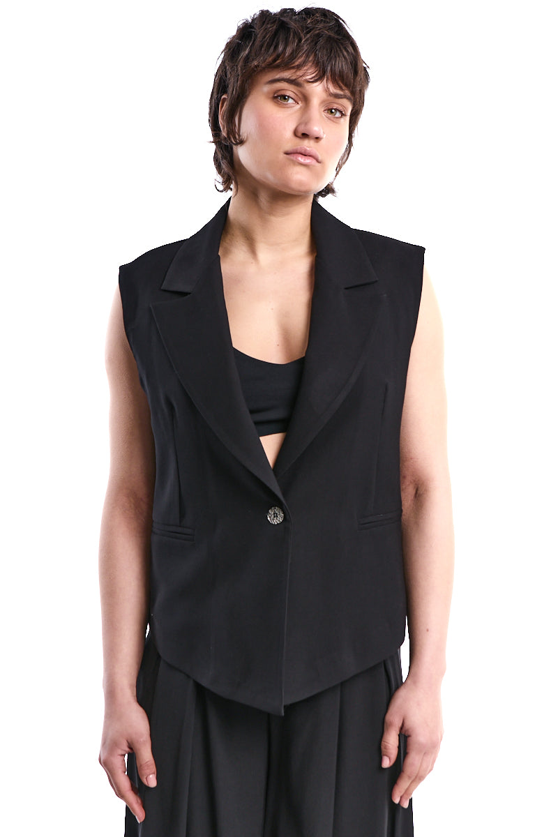 BLACK OVERSIZED CROPPED VISCOSE GILET