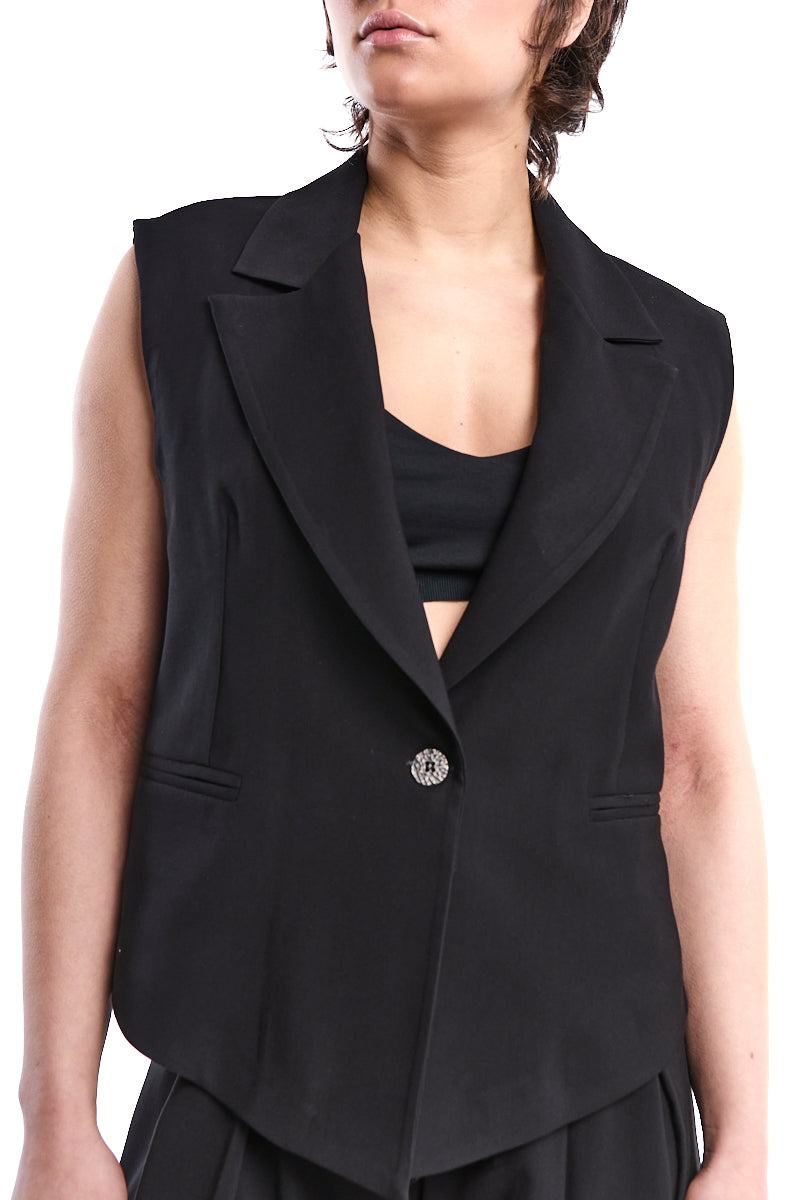 BLACK OVERSIZED CROPPED VISCOSE GILET