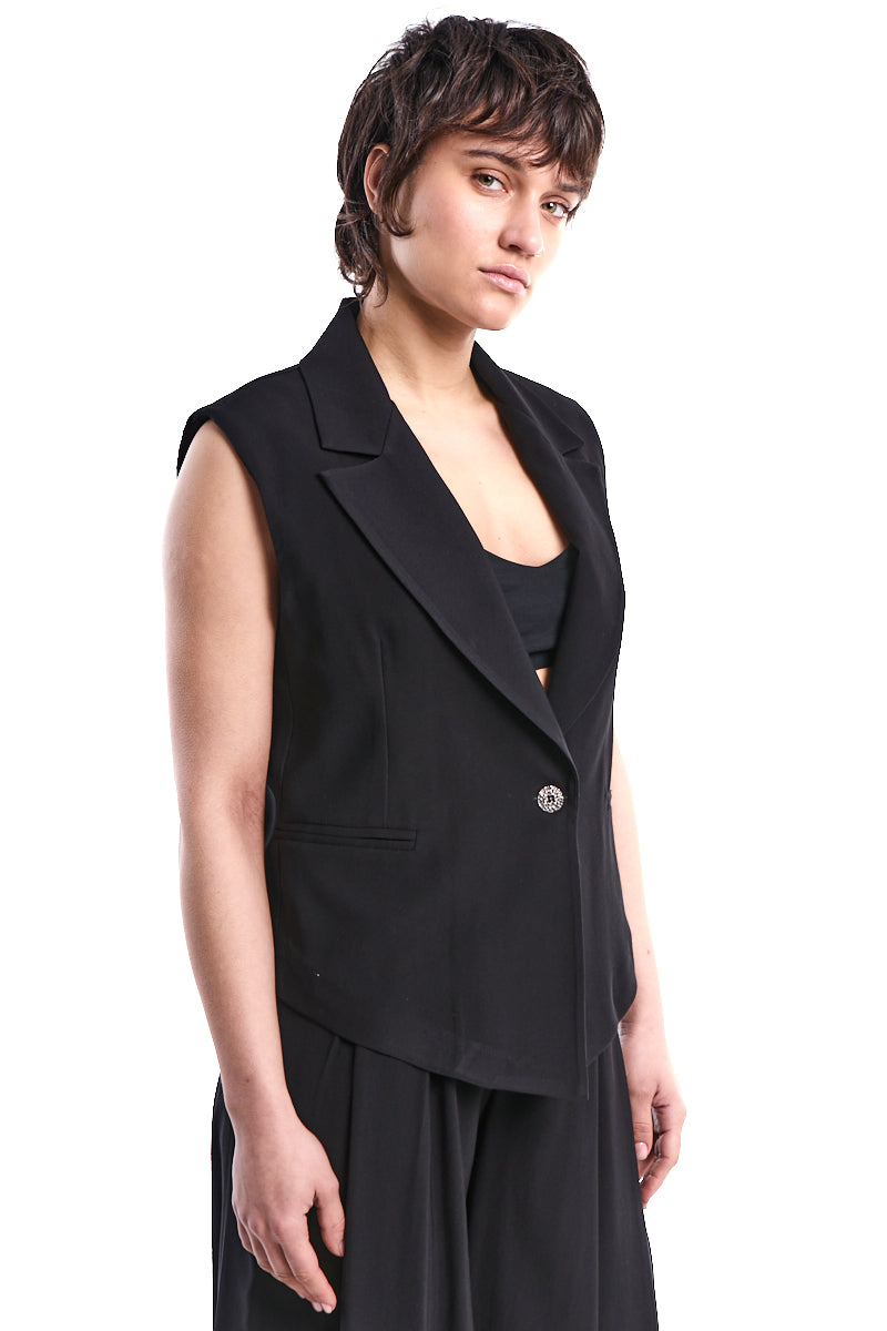 BLACK OVERSIZED CROPPED VISCOSE GILET
