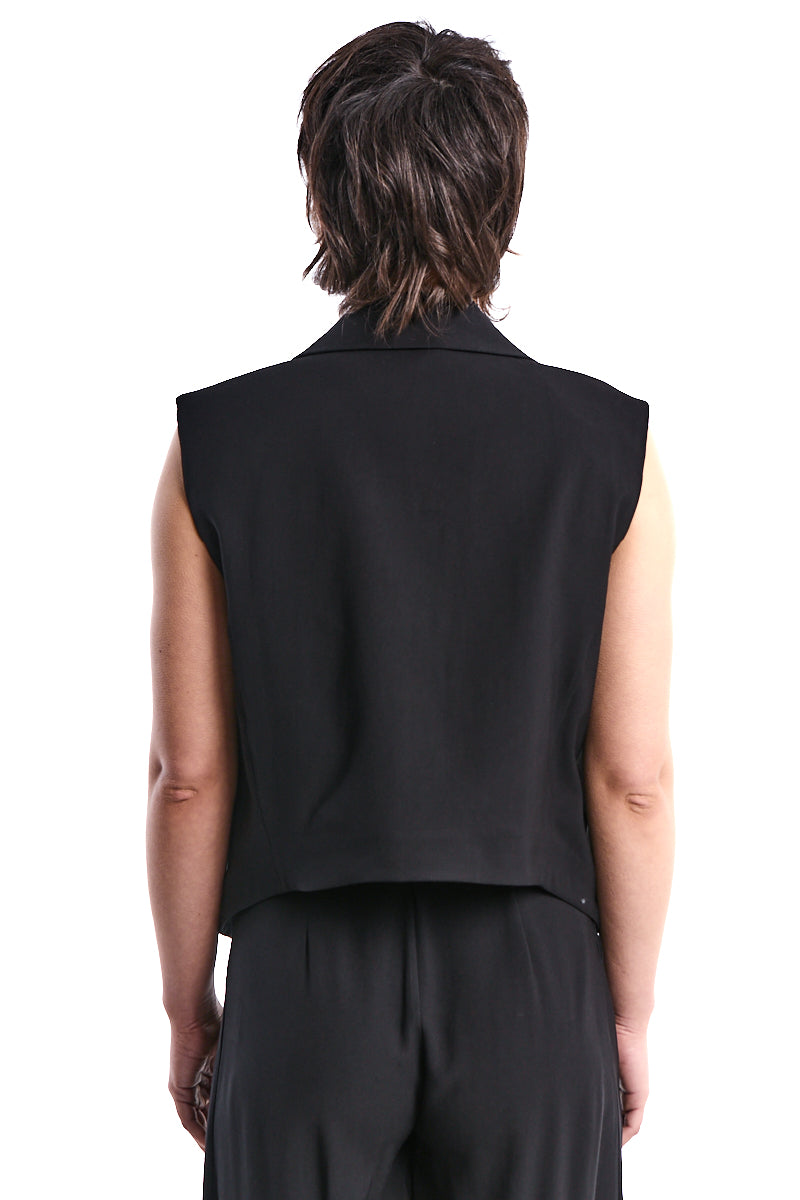 BLACK OVERSIZED CROPPED VISCOSE GILET