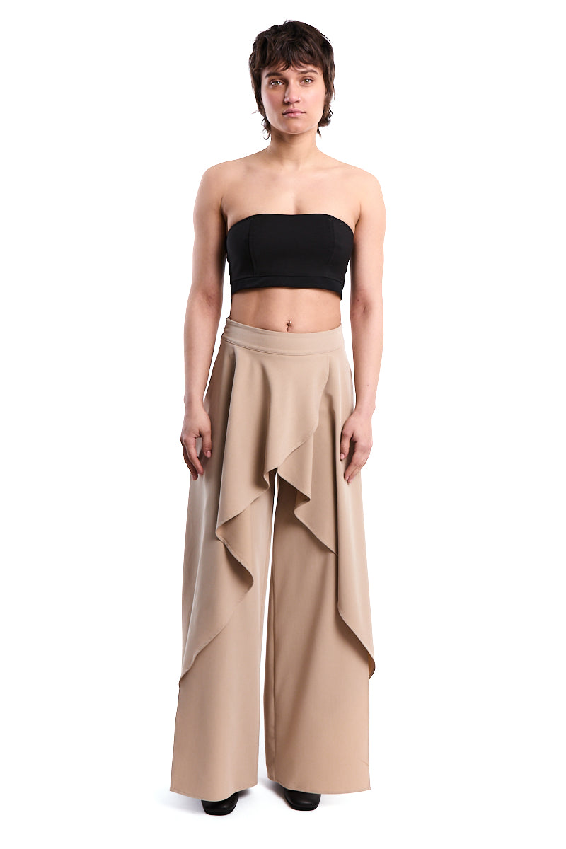 SAND HIGH-RISE FLUID PALAZZO WITH SIDE SLITS