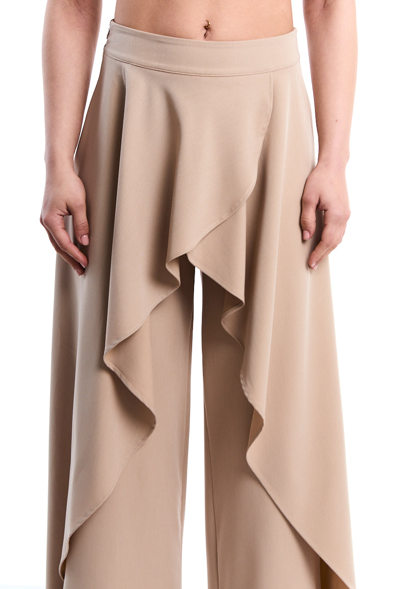 SAND HIGH-RISE FLUID PALAZZO WITH SIDE SLITS