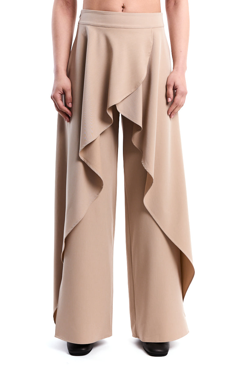 SAND HIGH-RISE FLUID PALAZZO WITH SIDE SLITS