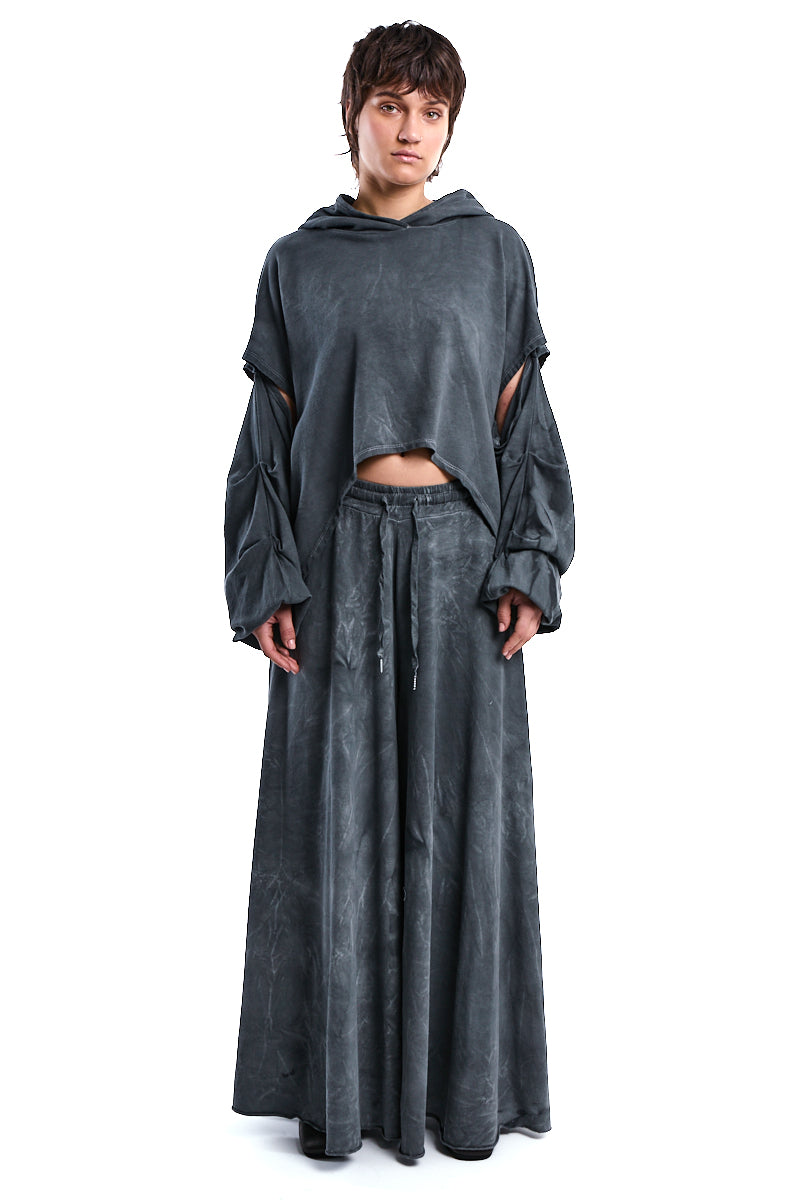 GREY COLD-WASH STRETCH COTTON CROP TOP