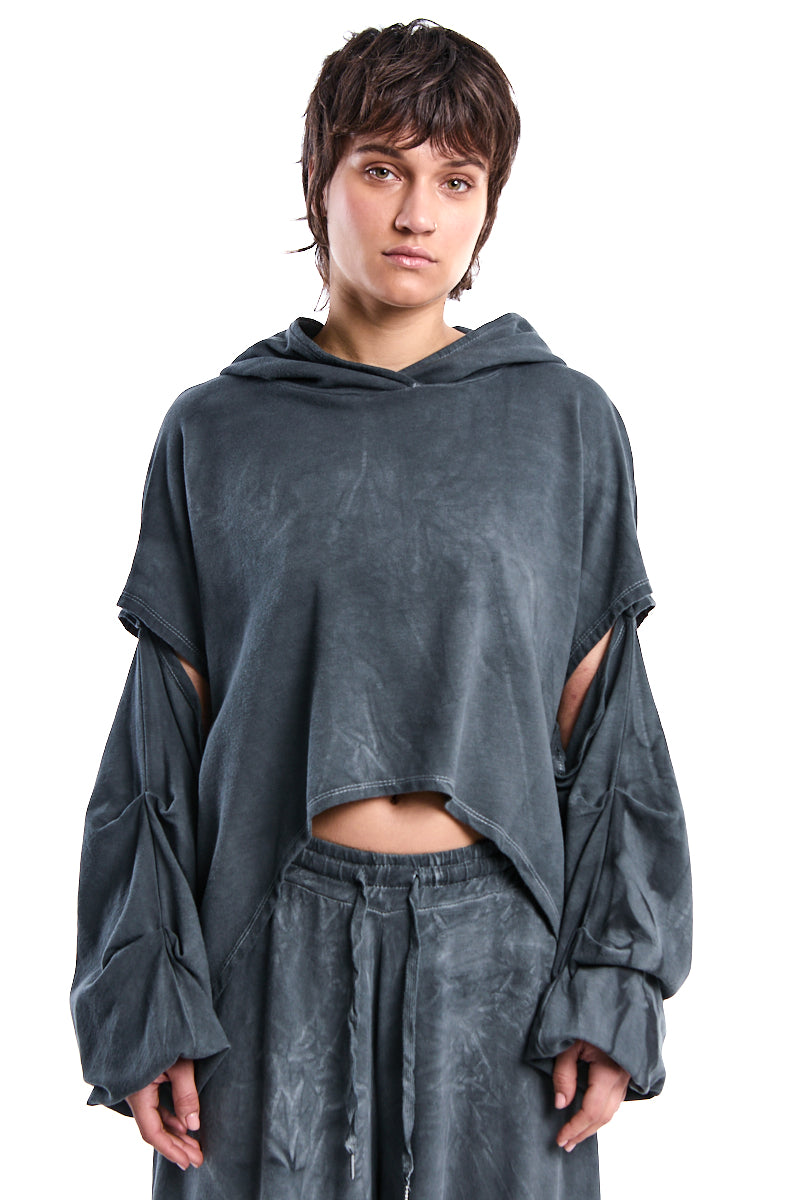 GREY COLD-WASH STRETCH COTTON CROP TOP