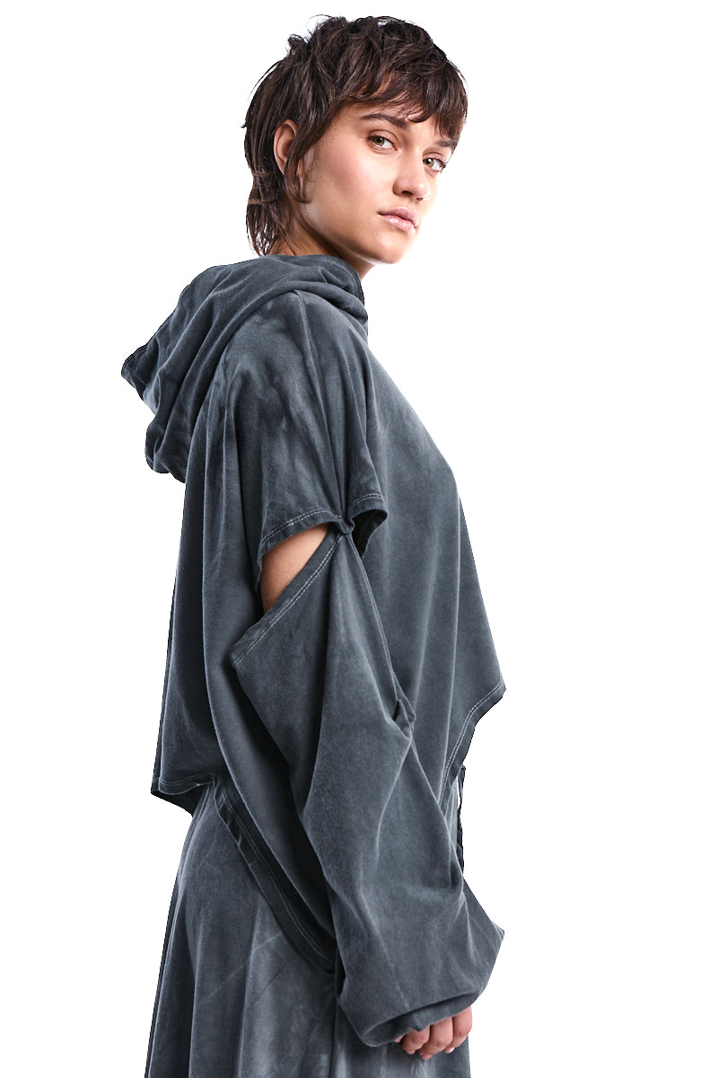 GREY COLD-WASH STRETCH COTTON CROP TOP