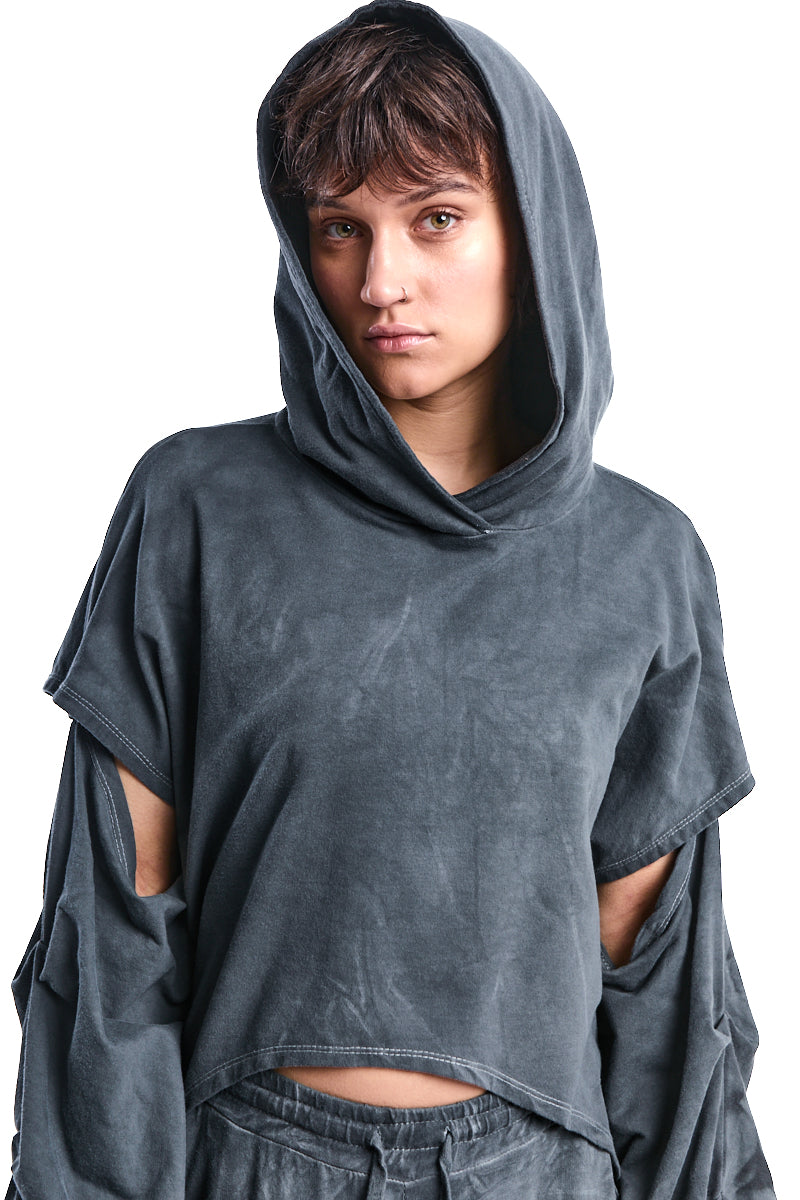 GREY COLD-WASH STRETCH COTTON CROP TOP