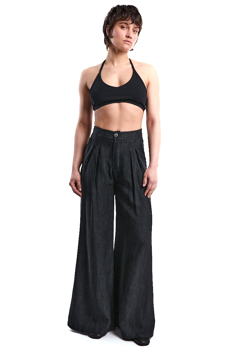 BLACK DENIM EFFECT PALAZZO PANTS