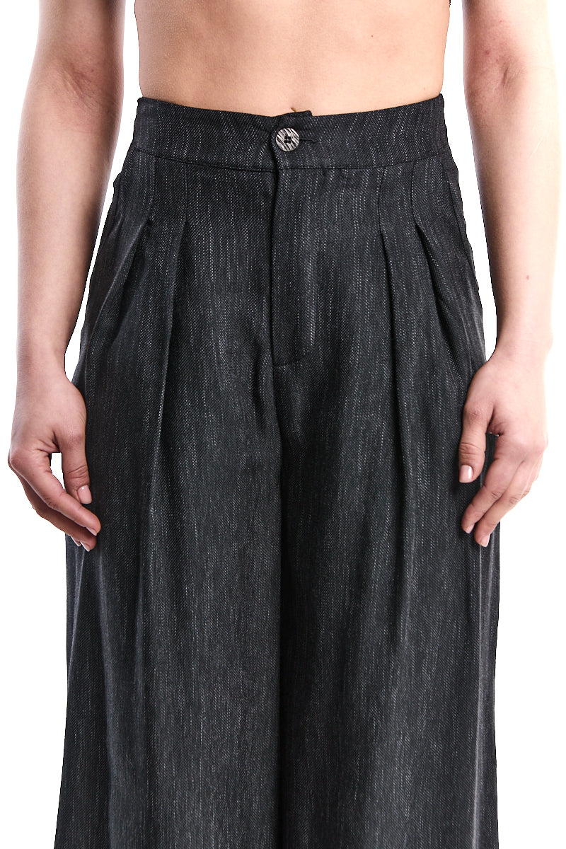 BLACK DENIM EFFECT PALAZZO PANTS