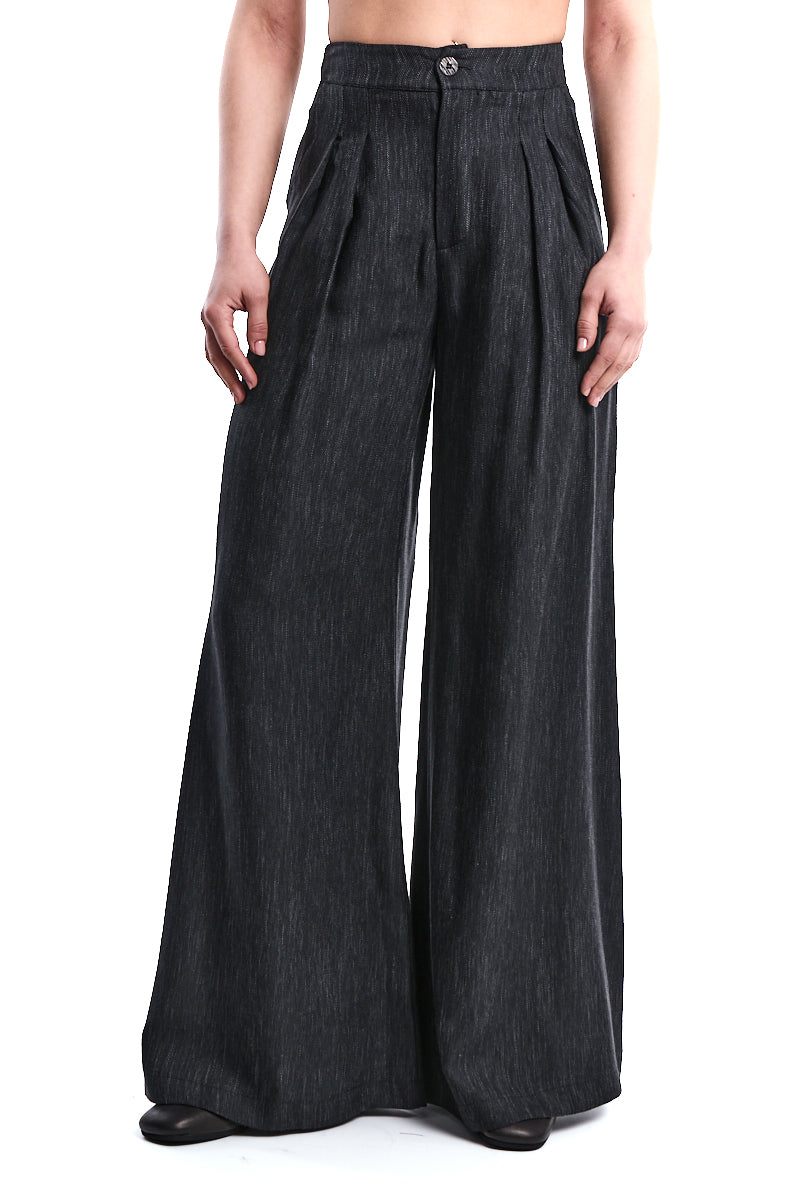 BLACK DENIM EFFECT PALAZZO PANTS