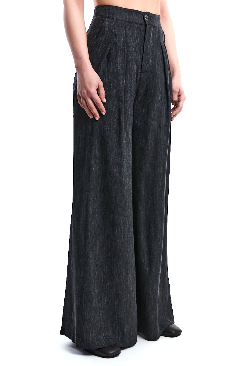 BLACK DENIM EFFECT PALAZZO PANTS
