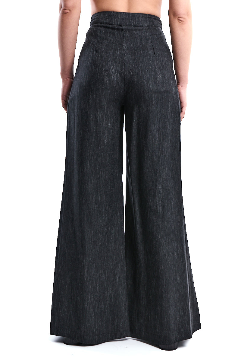 BLACK DENIM EFFECT PALAZZO PANTS