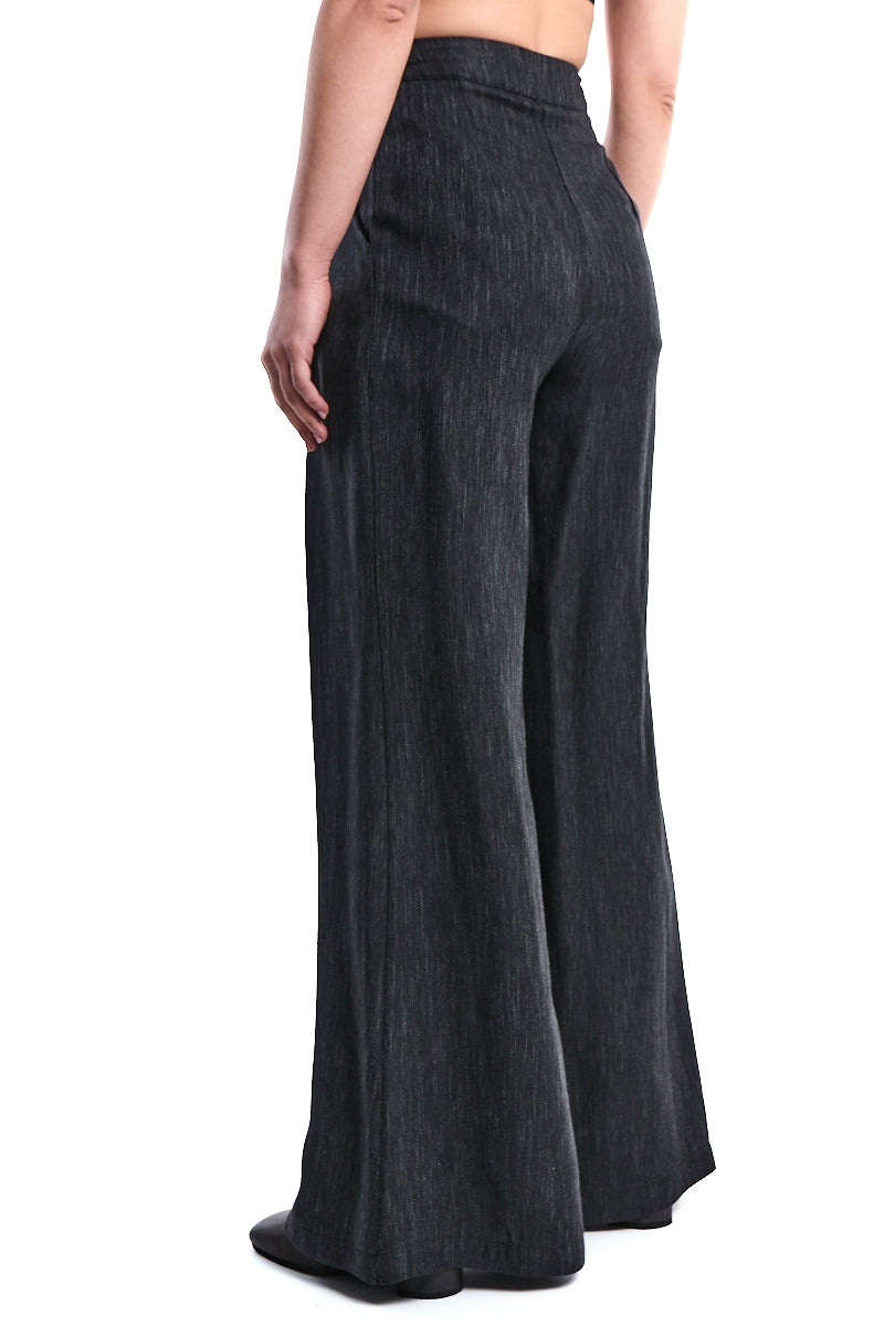 BLACK DENIM EFFECT PALAZZO PANTS