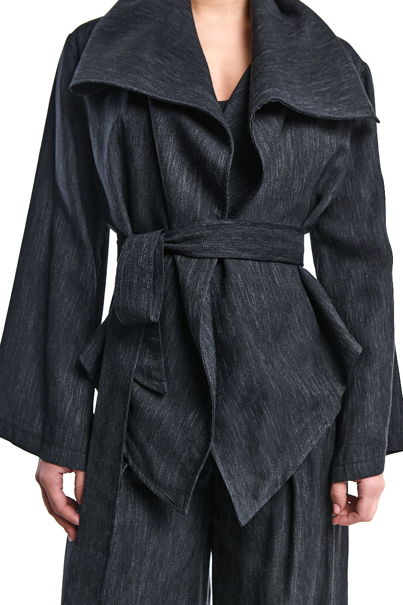 ASYMMETRIC DENIM-EFFECT OVERSIZED JACKET