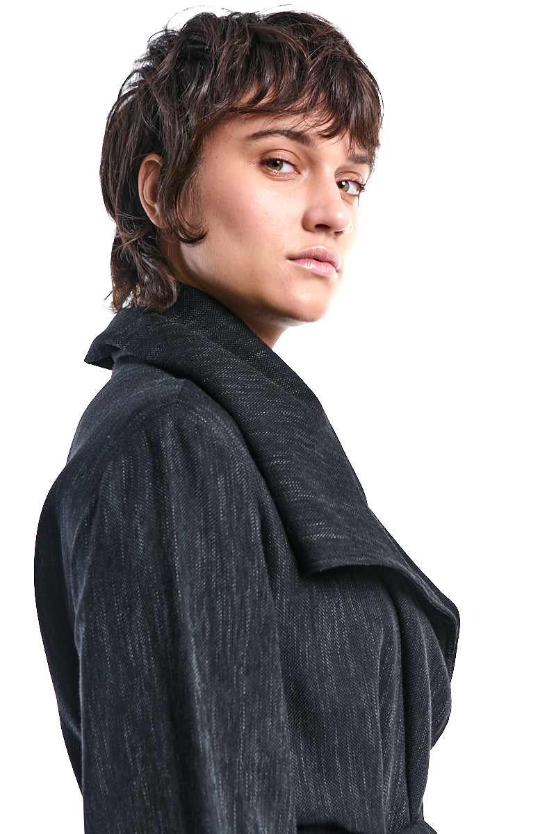 ASYMMETRIC DENIM-EFFECT OVERSIZED JACKET